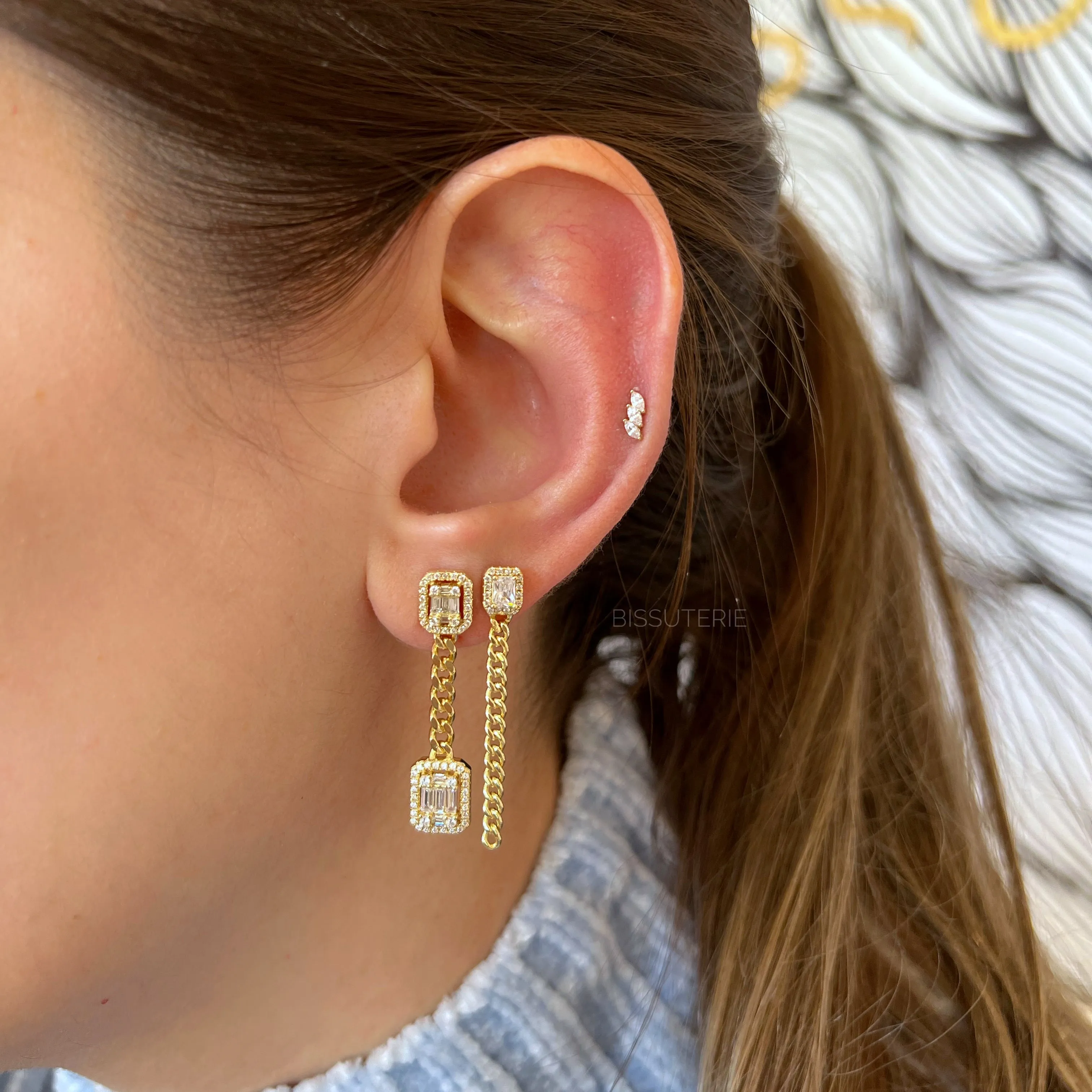 Emerald Cut and Cuban Chain Earring