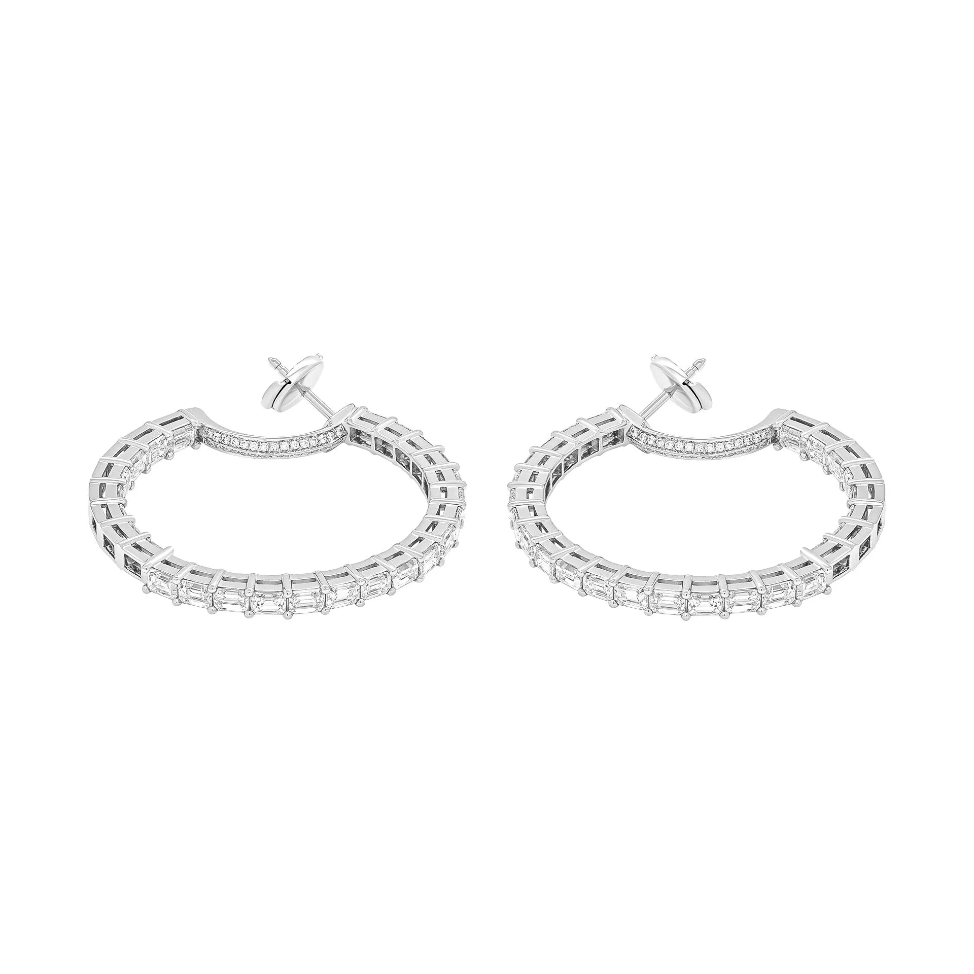 Emerald Cut Hoop Earrings in 18k White Gold