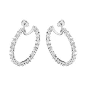 Emerald Cut Hoop Earrings in 18k White Gold
