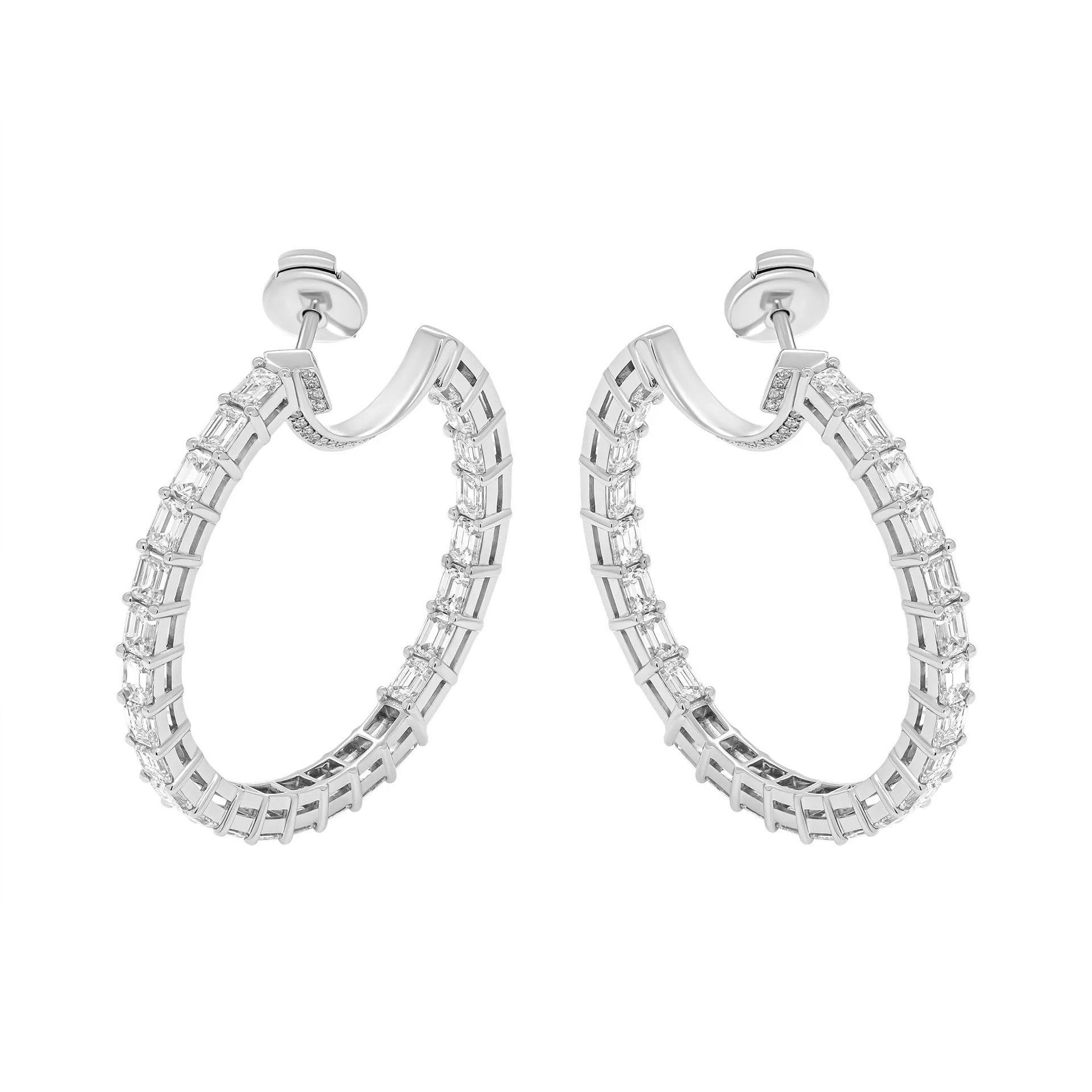 Emerald Cut Hoop Earrings in 18k White Gold
