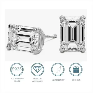 Emerald Cut Lab-Created Moissanite Sterling Silver Stud Earrings - M200039