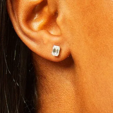 Emerald Cut Lab-Created Moissanite Sterling Silver Stud Earrings - M200039