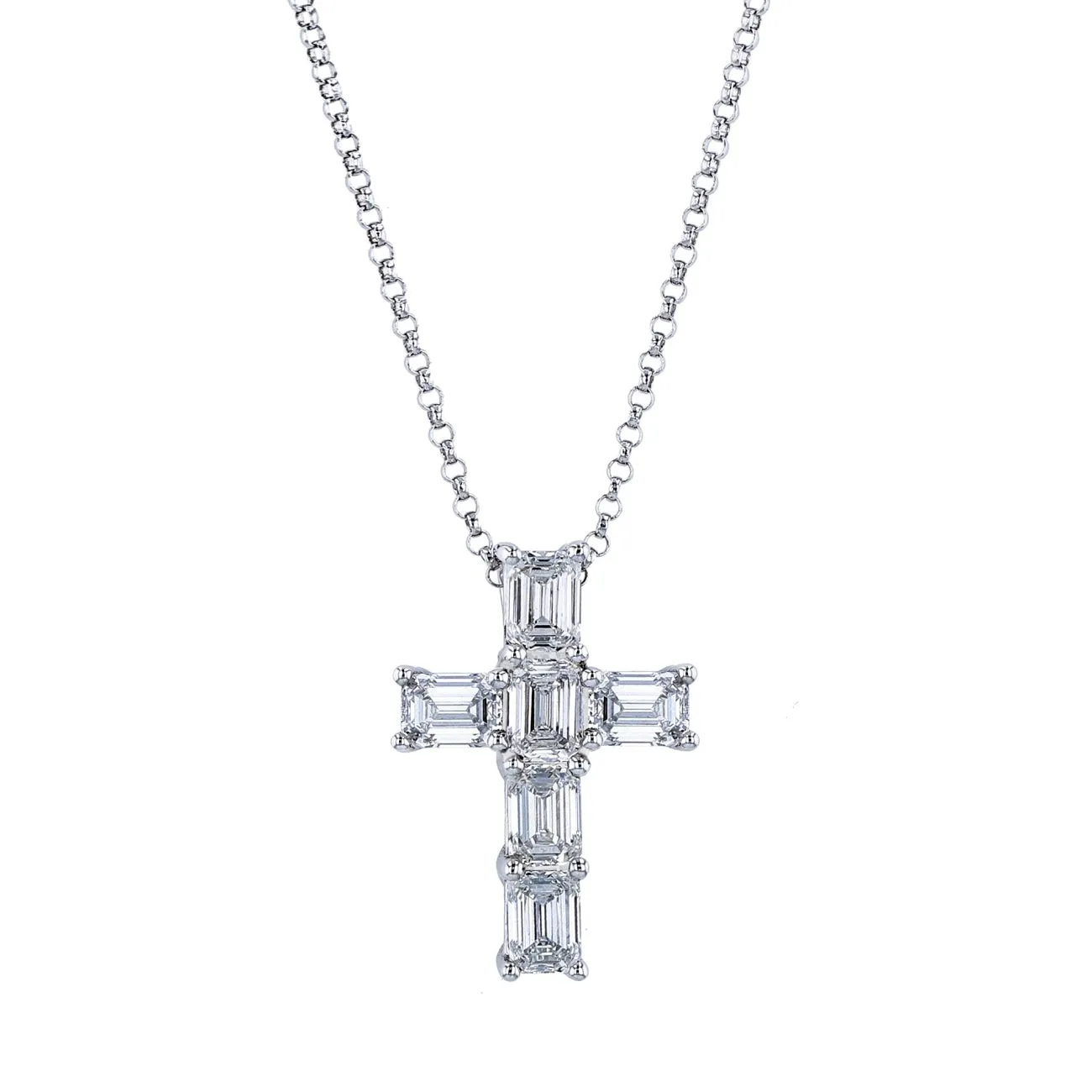 Emerald Cut Platinum 0.55 ct Diamond Cross Pendant Necklace