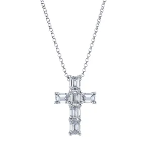 Emerald Cut Platinum 0.55 ct Diamond Cross Pendant Necklace
