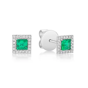 Emerald Diamond Halo Earrings