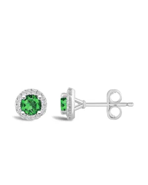 Emerald Diamond Halo Earrings