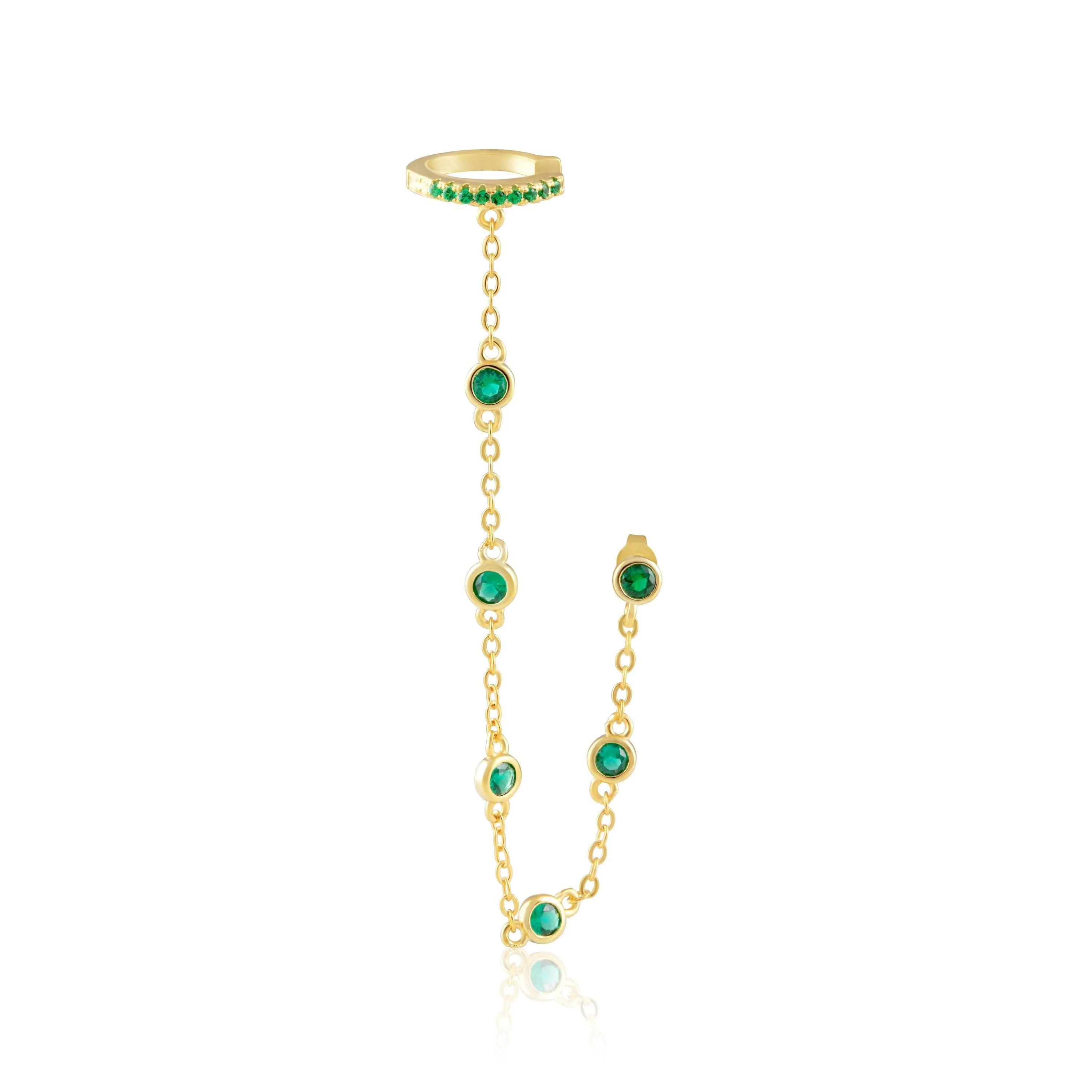 Emerald Diana Ear Cuff with CZ Stones - 4" Chain, 18k Gold Plated Stainless Steel
Keywords: ear cuff, emerald, CZ stones, 4" chain, 18k gold plated, stainless steel, lightweight, green