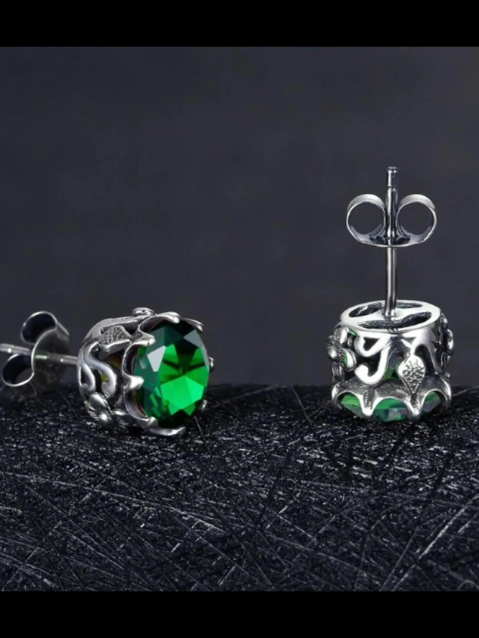 Emerald Earrings, Round Daisy Stud Earrings, Sterling Silver Vintage Filigree Jewelry, E66