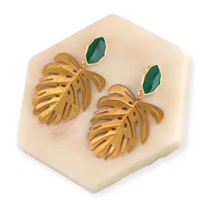 Emerald Gem Monstera Earrings