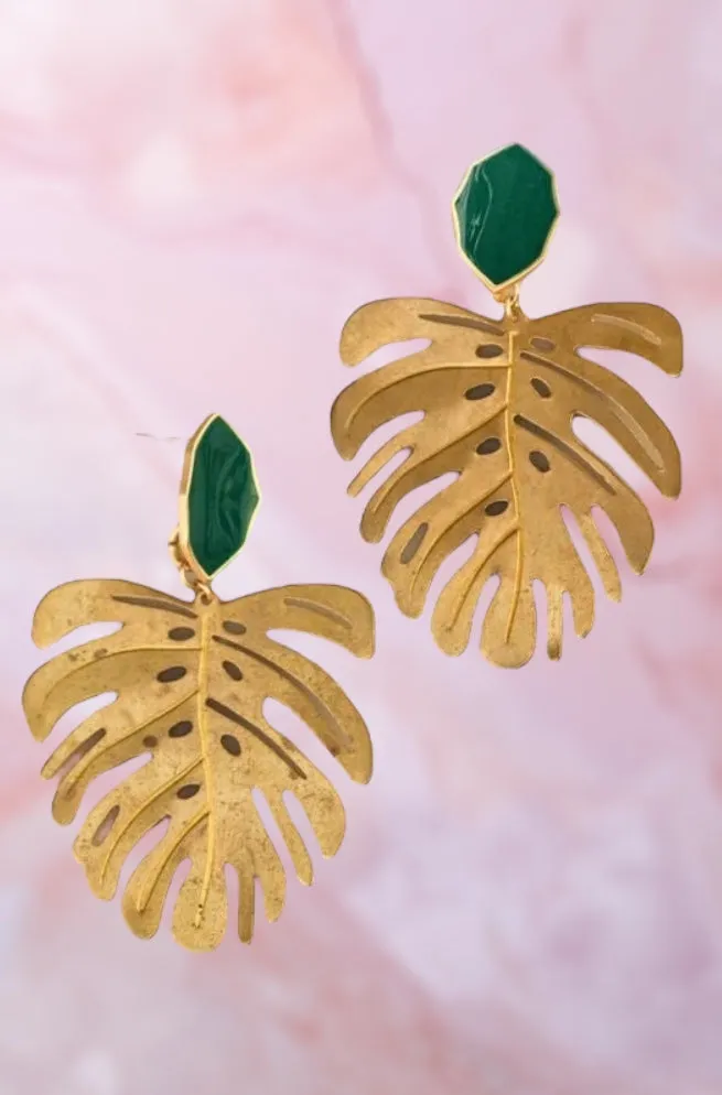 Emerald Gem Monstera Earrings