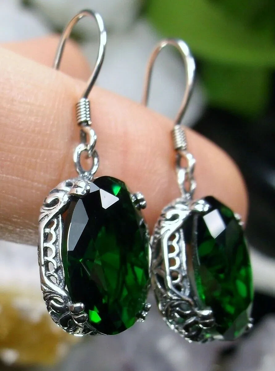 Emerald Green Earrings, Vintage Edwardian Jewelry #E70