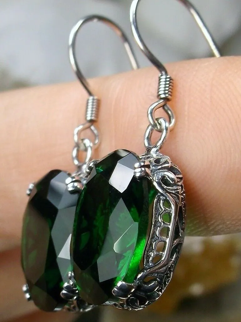 Emerald Green Earrings, Vintage Edwardian Jewelry #E70