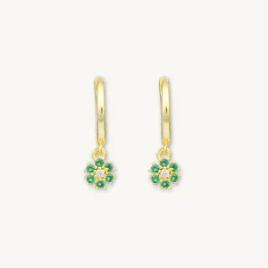 Emerald Green Flower Hoop Earrings