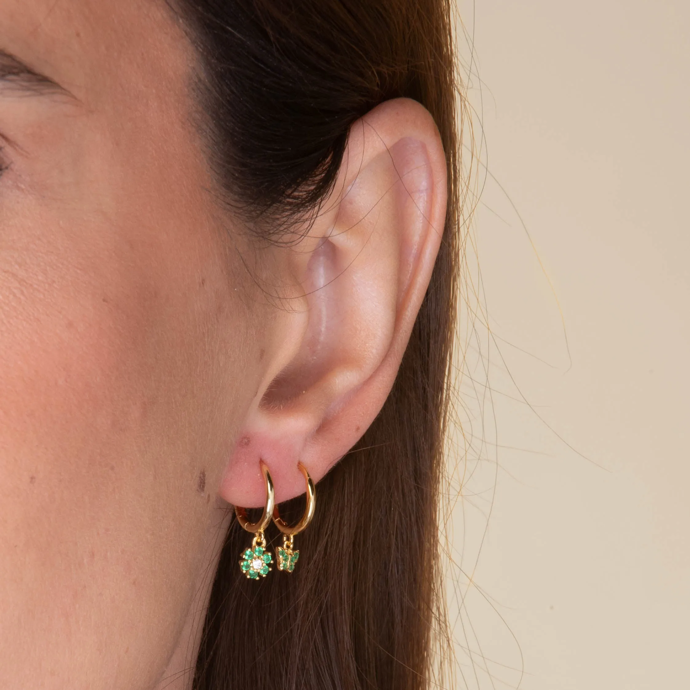 Emerald Green Flower Hoop Earrings
