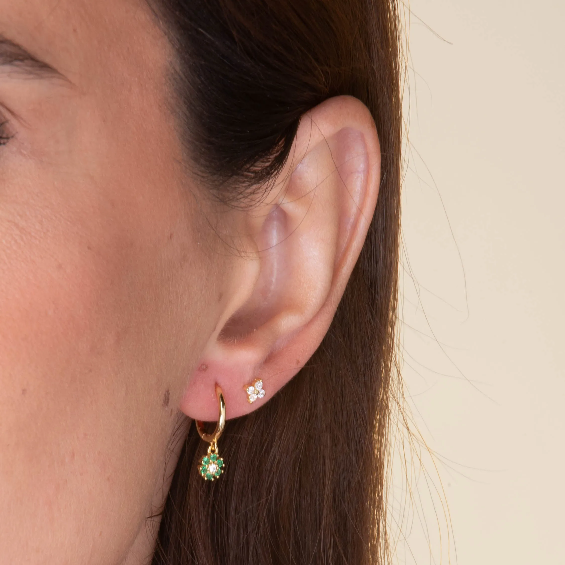 Emerald Green Flower Hoop Earrings