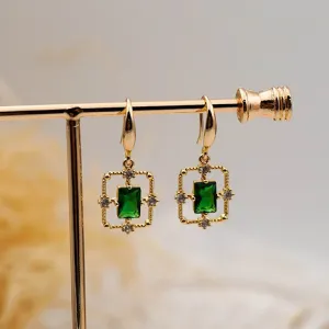 Emerald Green Gold Dangle Lace Earrings