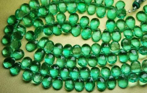 Emerald Green Quartz Faceted Pear Drop Gemstone Loose Pair Beads 10pc 10mm x 7mm
