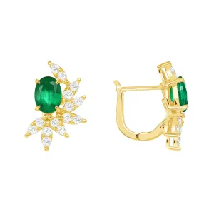 Emerald Pear-shape Stud Earrings with Marquise Diamonds on a 14k Yellow Gold