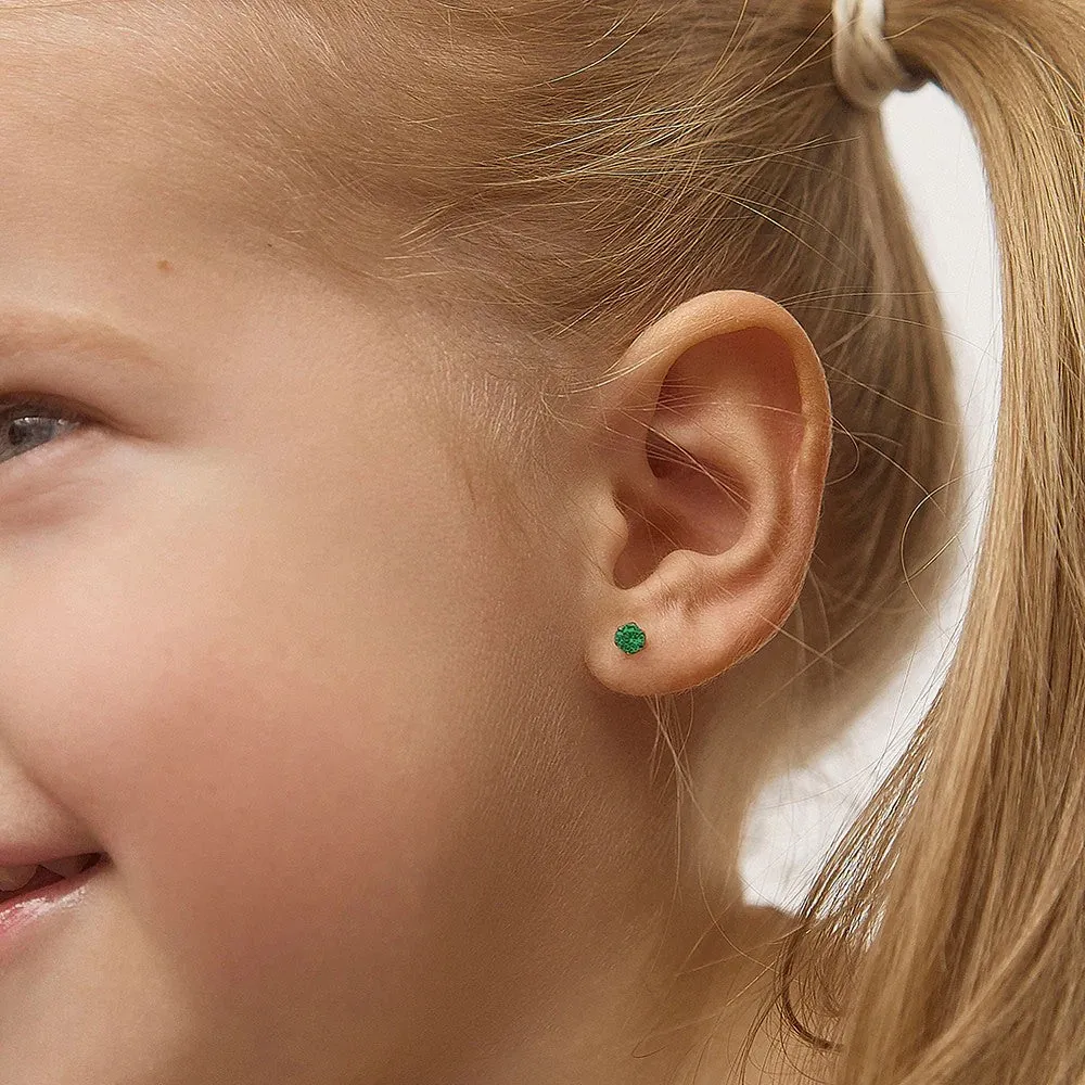 Emerald Prong Set Little Girl's Stud Earring