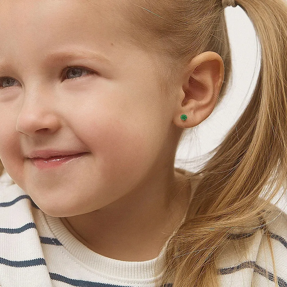 Emerald Prong Set Little Girl's Stud Earring