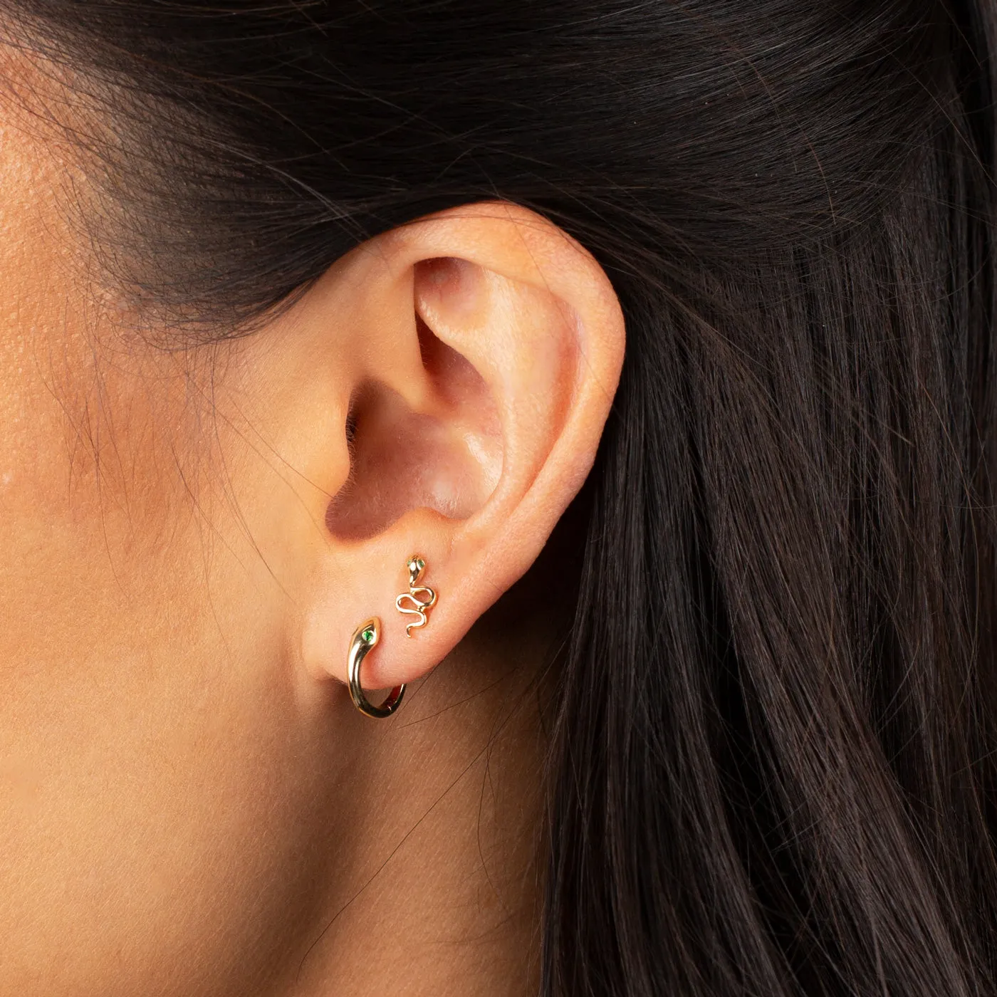 Emerald Snake Huggie Earring 14K