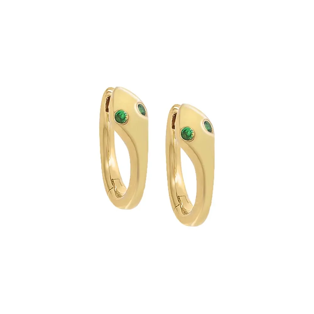 Emerald Snake Huggie Earring 14K