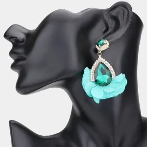 Emerald Teardrop Fabric Petal Fun Fashion Dangle Earrings | 553074