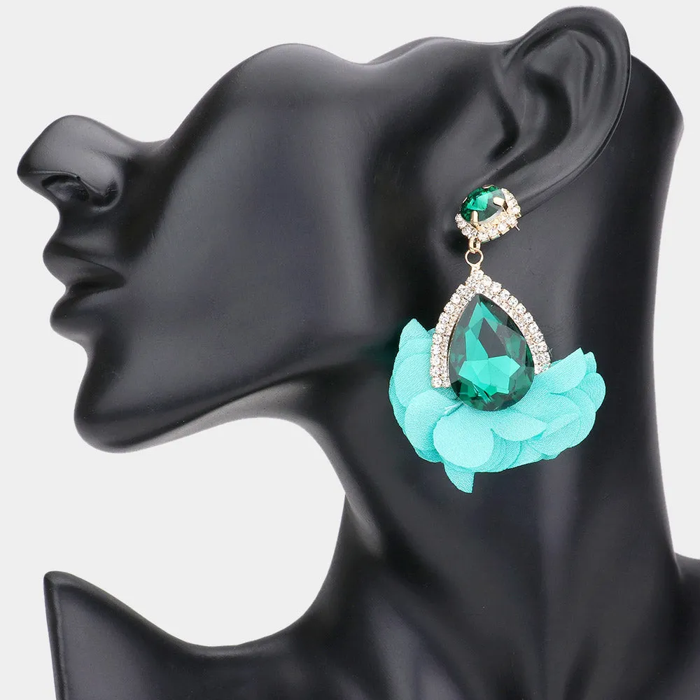 Emerald Teardrop Fabric Petal Fun Fashion Dangle Earrings | 553074