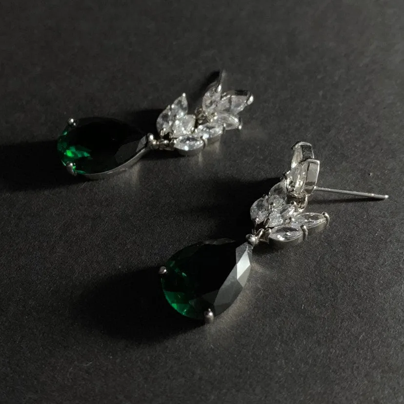 Emerald Teardrop Leaf Earrings