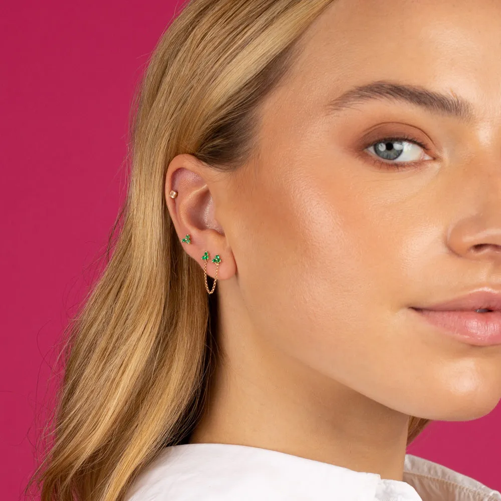 Emerald Trio Cluster  Earring 14K