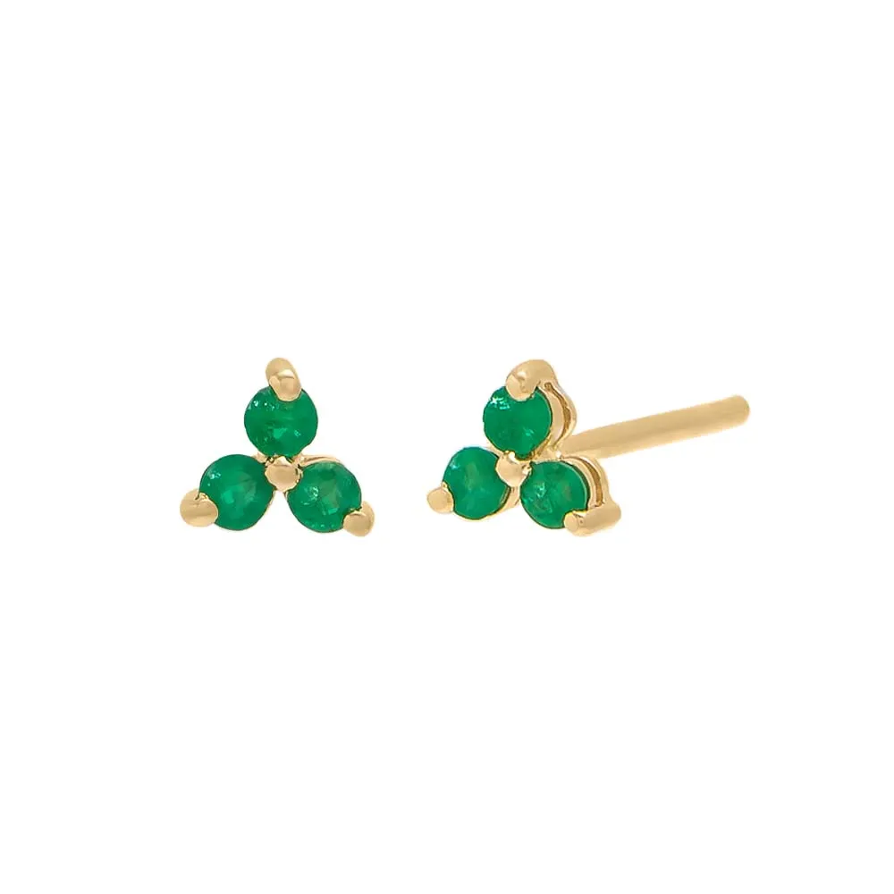 Emerald Trio Cluster  Earring 14K