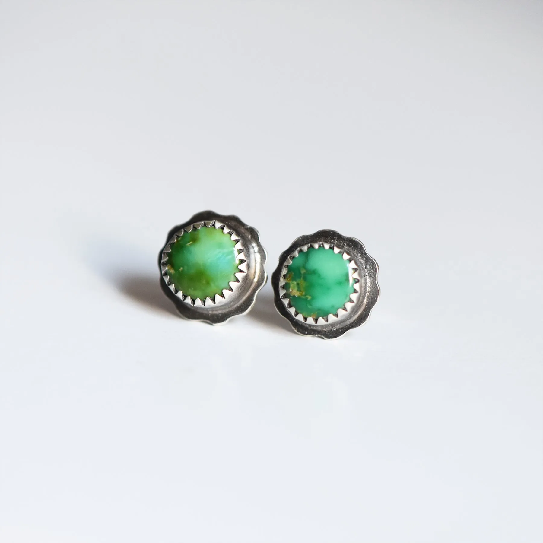 Emerald Valley Turquoise Sterling Silver Scalloped Studs