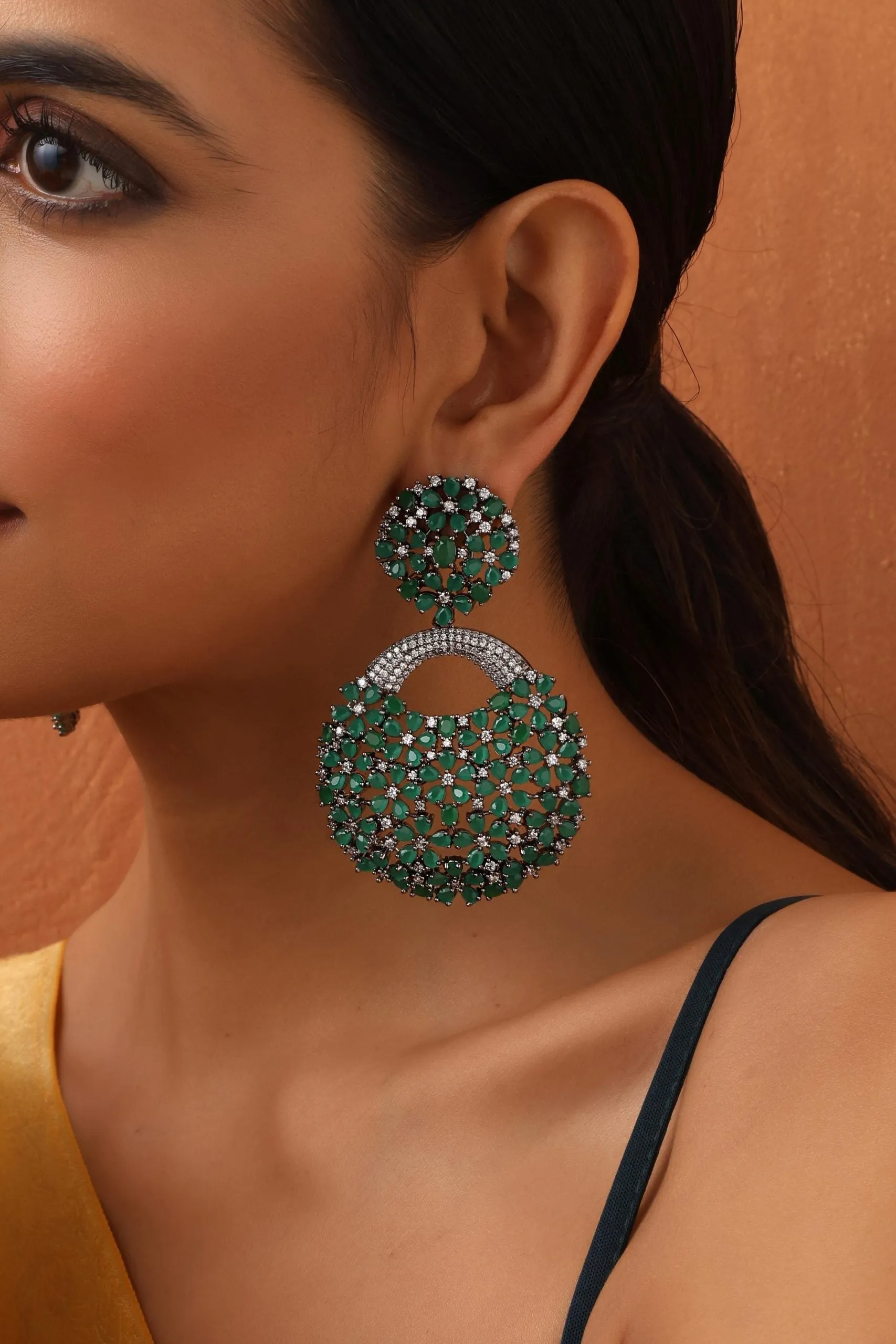Emerald Zirconia Dangler Earrings