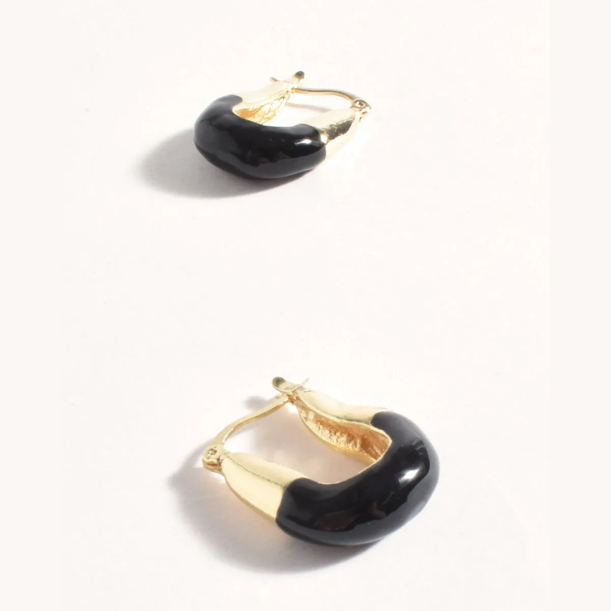 Enamel Dipped Metal Hoop Earrings (Black)