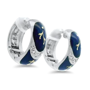 Estate 18k White Gold Fabrege Diamond Hoop Earrings