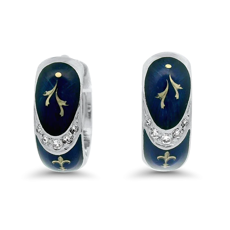 Estate 18k White Gold Fabrege Diamond Hoop Earrings