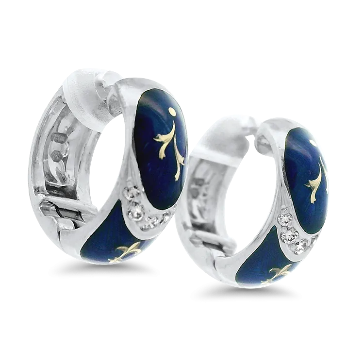 Estate 18k White Gold Fabrege Diamond Hoop Earrings