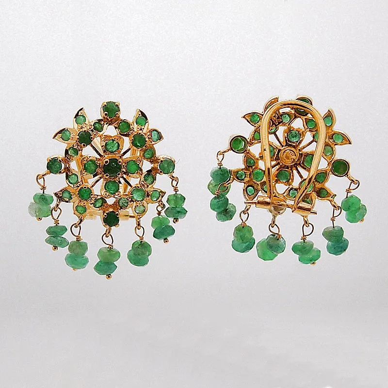Estate 22k Gold Emerald Earrings
