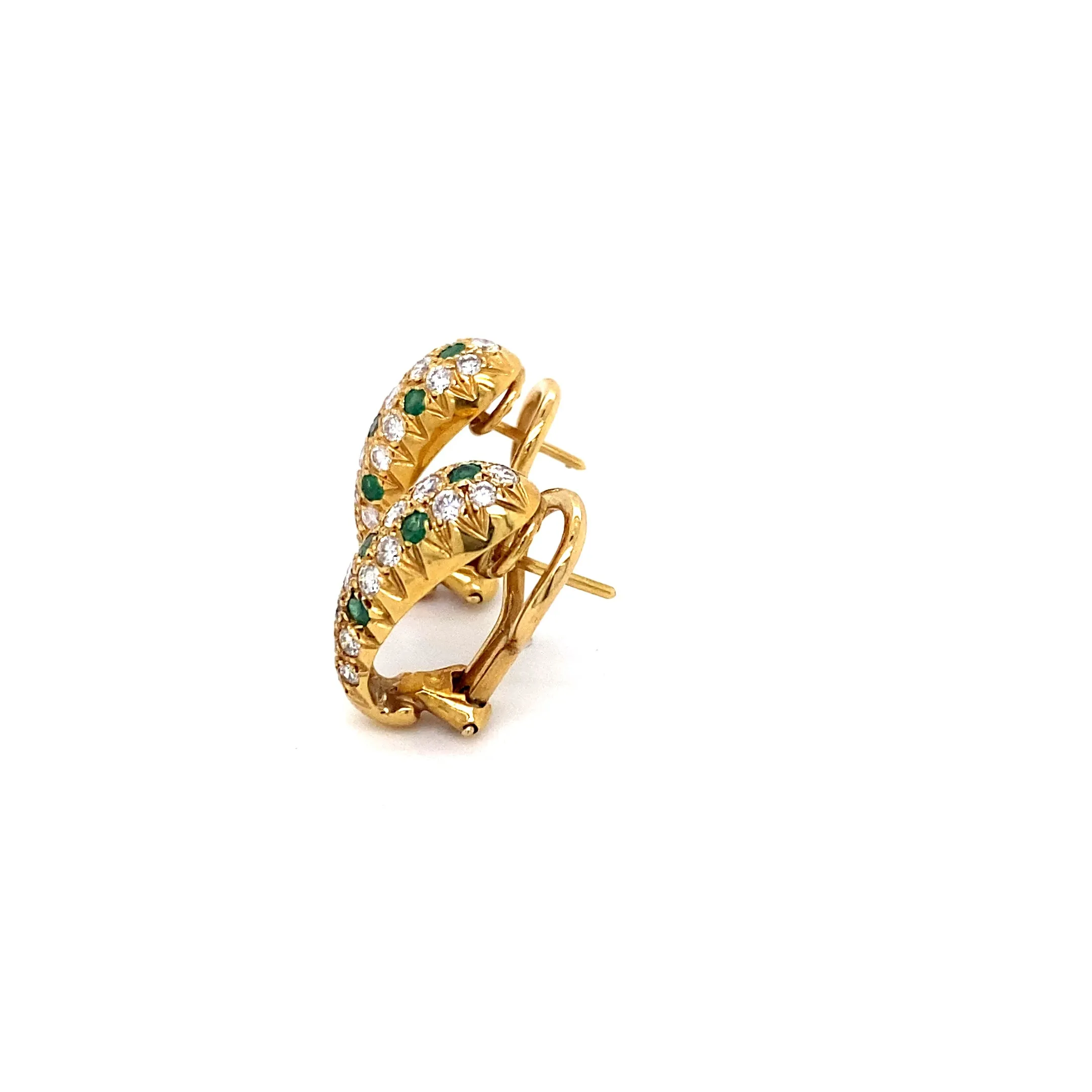Estate Emerald and Diamond Mini Hoop Earrings