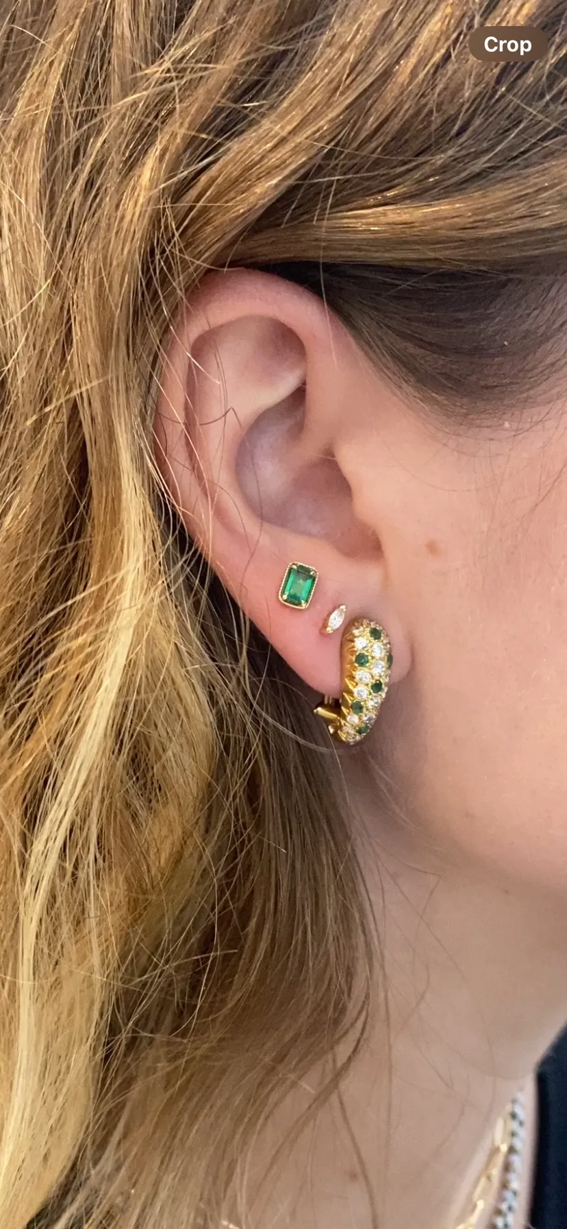 Estate Emerald and Diamond Mini Hoop Earrings