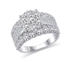EternalDia 3 Cttw Round Shape Three Rows Composite Diamond Engagement Ring in 14K White Gold (HI/I2)