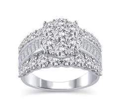 EternalDia 3 Cttw Round Shape Three Rows Composite Diamond Engagement Ring in 14K White Gold (HI/I2)