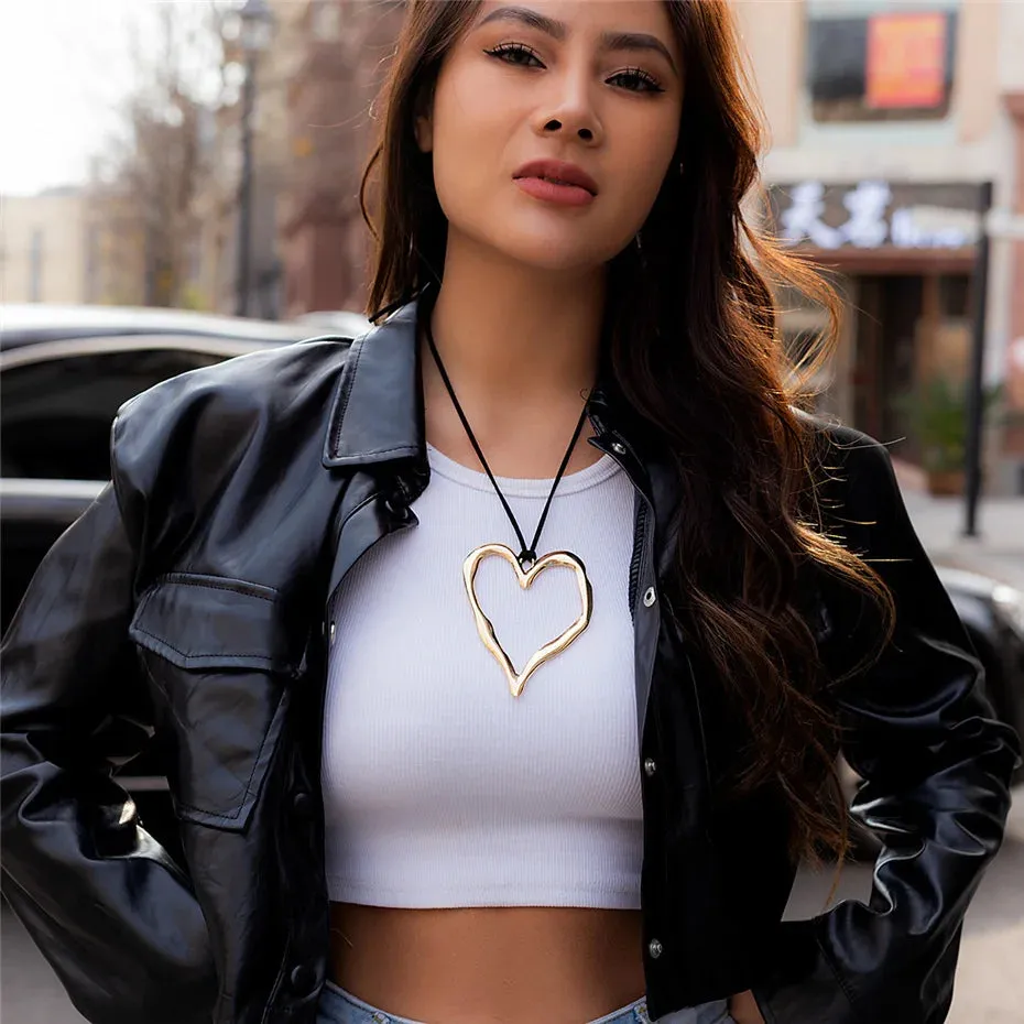 Extra Large Hollowed Out Heart Pendant Necklace