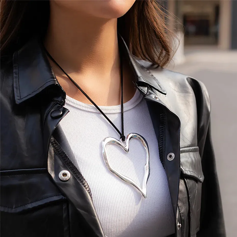 Extra Large Hollowed Out Heart Pendant Necklace