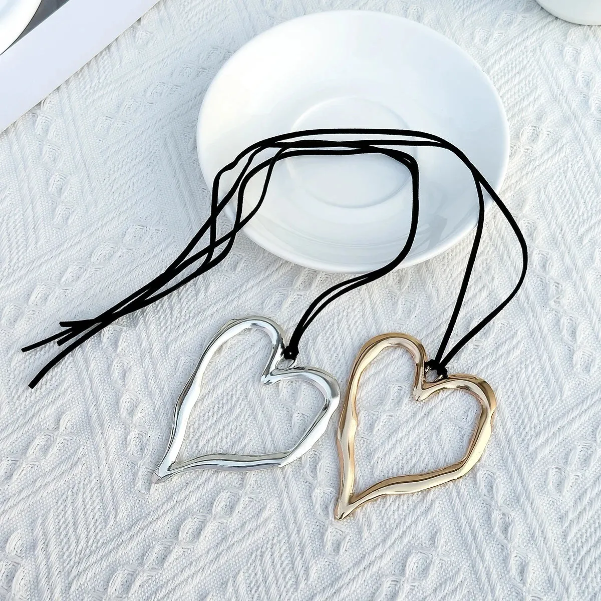 Extra Large Hollowed Out Heart Pendant Necklace