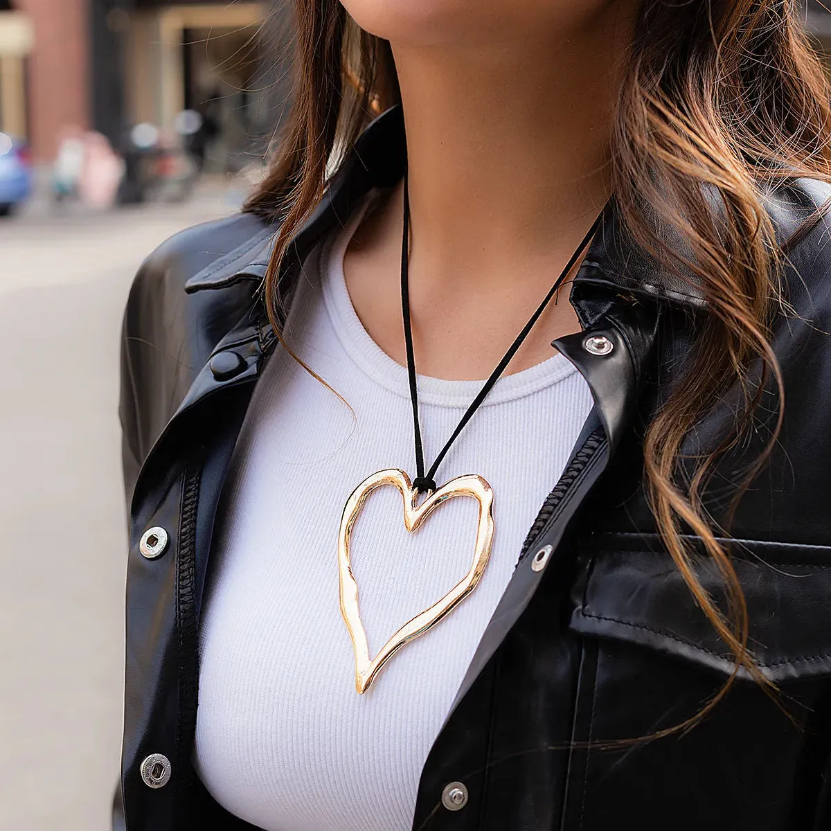 Extra Large Hollowed Out Heart Pendant Necklace