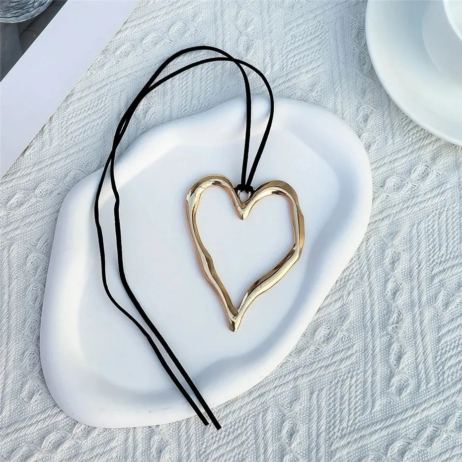 Extra Large Hollowed Out Heart Pendant Necklace