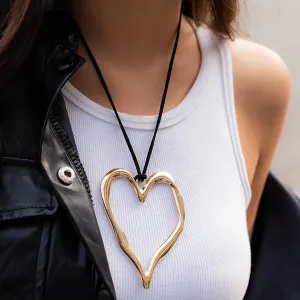 Extra Large Hollowed Out Heart Pendant Necklace