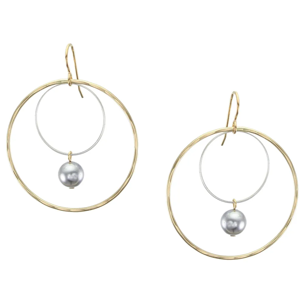 Extra Large Wire Rings with Grey Pearl Drop Earring