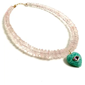 Faceted Rose Quartz with Charm Necklace